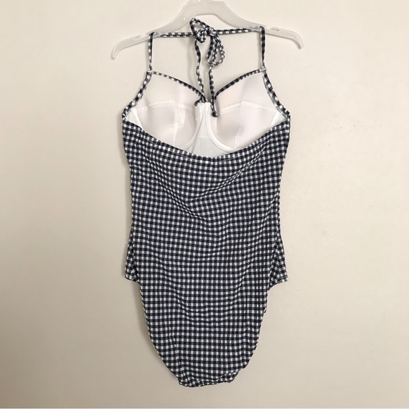 J.Crew Navy Blue Textured Seersucker Gingham One Piece Swimsuit Size 8 - Picture 7 of 15